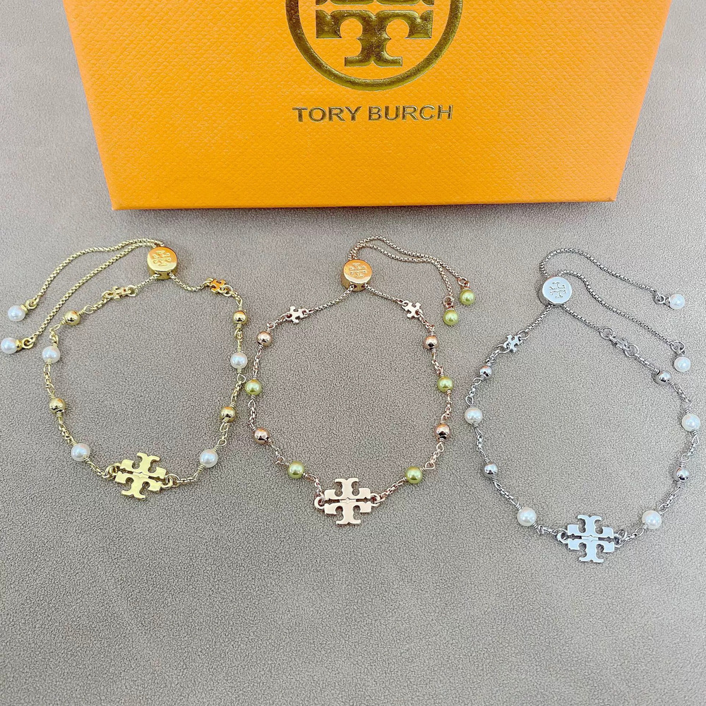 Tory Burch Freshwater Pearl Inlaid Alphabet Metal Bracelet